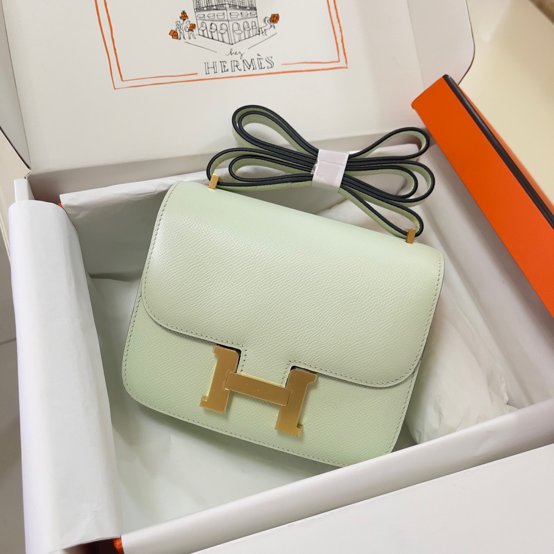 Hermes Constance 18 Mini Shoulder Bag In Pale Green Epsom Leather